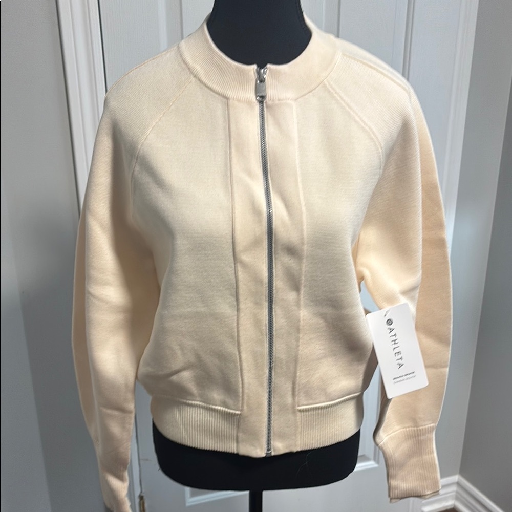 Athleta Cream Bomber Jacket with Ribbed Cuffs